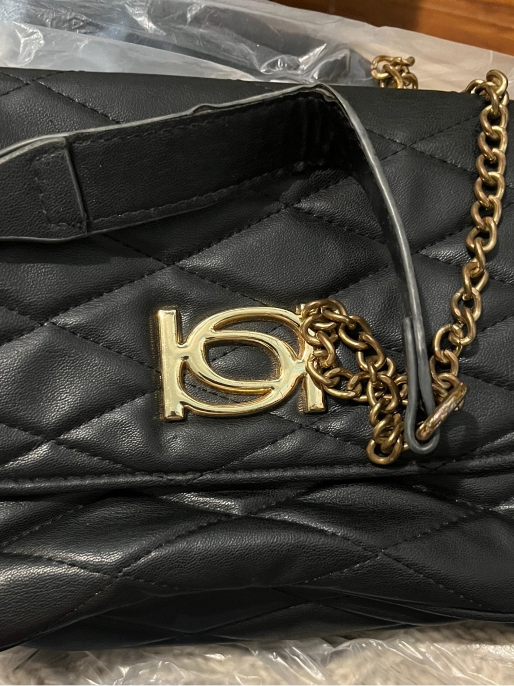 bebe Black Quilted Shoulder Bag with Gold Hardware